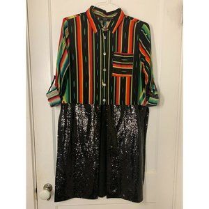  L&B Lucky and Blessed Black Serape Sequin Shirt Tunic Dress Duster- Small - NWT